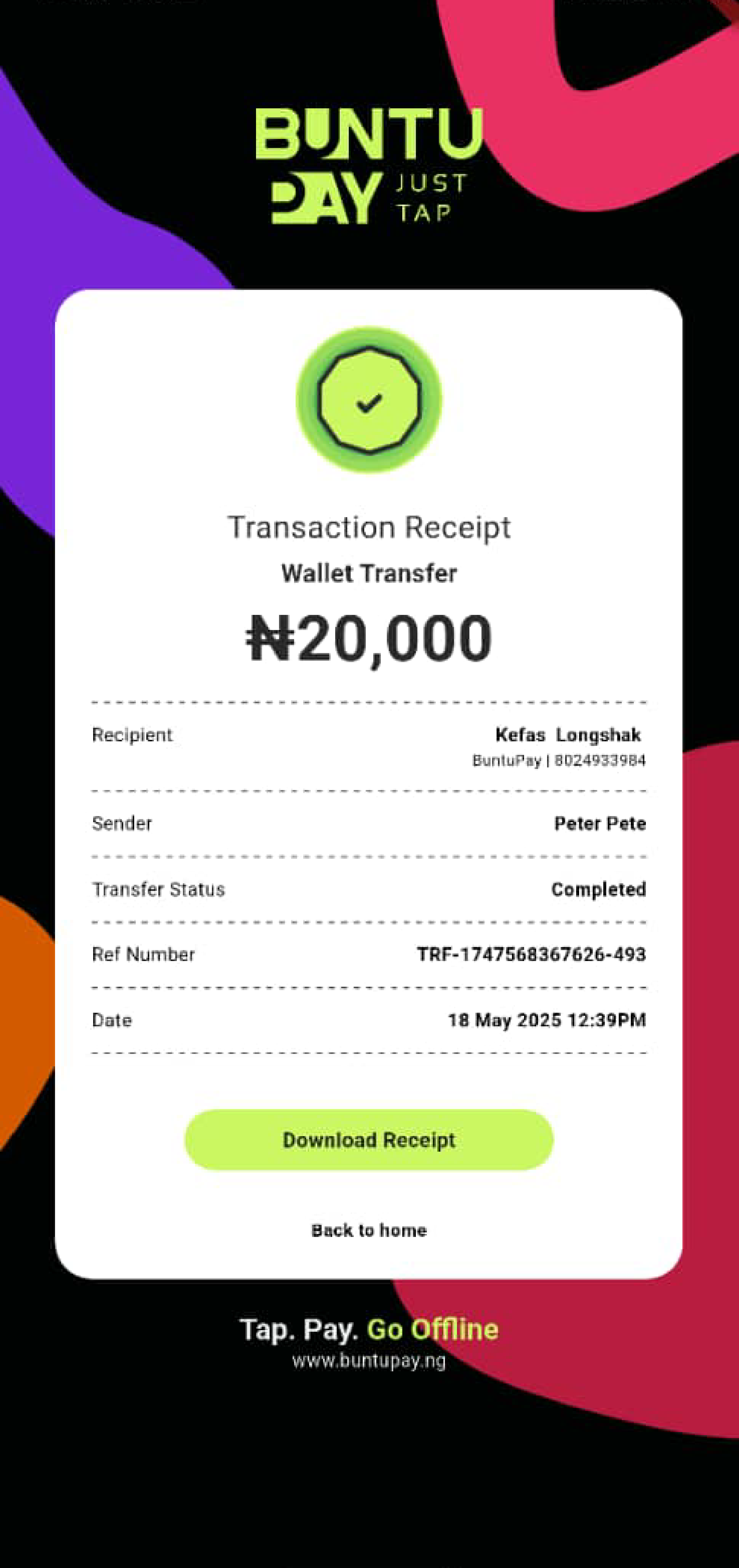 BuntuPay Transfer Receipt